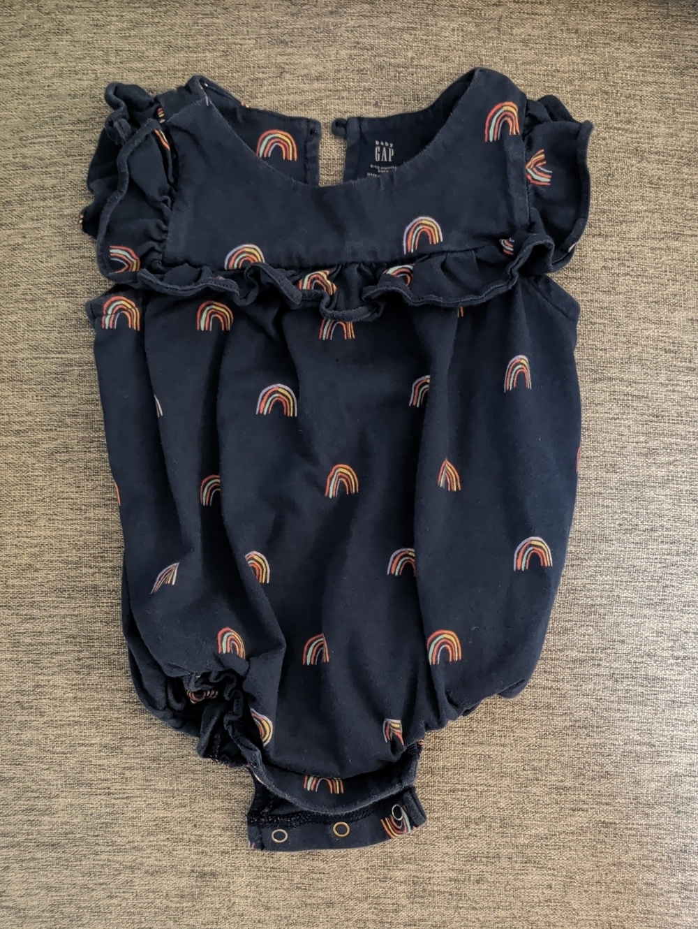 GAP Navy Bubble Romper with Rainbow Motif